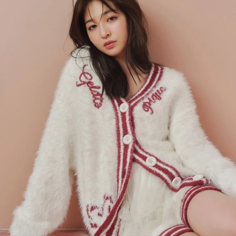 GELATO PIQUE Holiday embroidered feather cardigan OS
